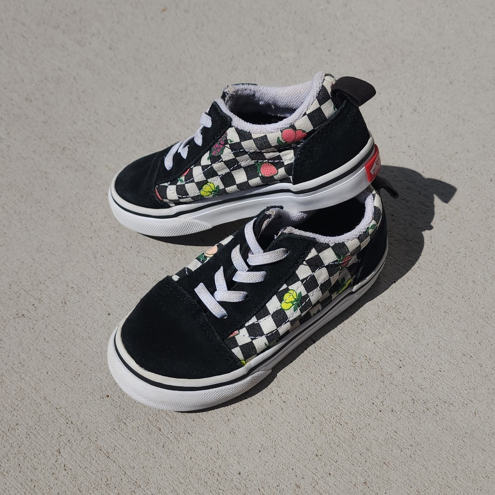 VANS Old Skool Elastic Fruit Checkerboard Toddler Girls 8.5 Skate Shoes Sneakers